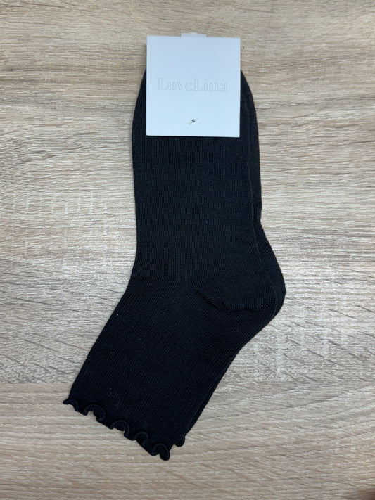Soft Ruffle Ribbed Socks - Black