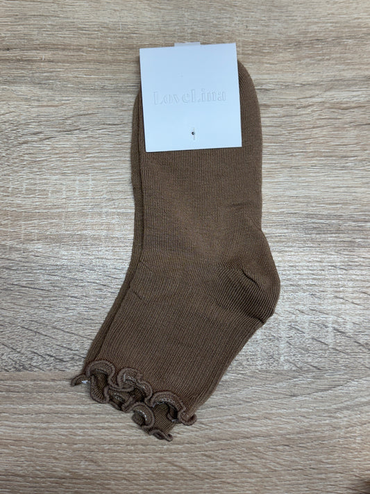 Soft Ruffle Ribbed Socks - Coffee