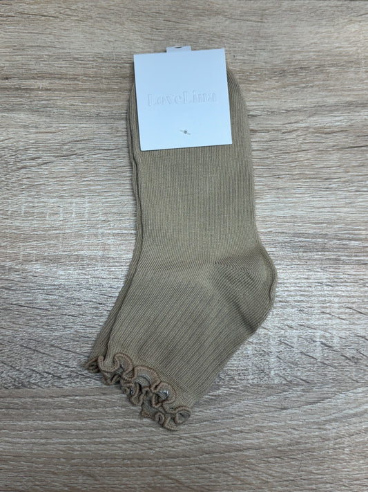 Soft Ruffle Ribbed Socks - Taupe