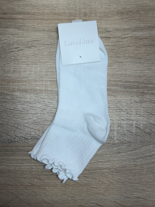 Soft Ruffle Ribbed Socks - White