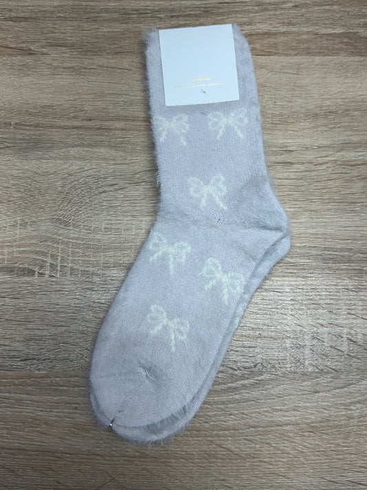 Fluffy Bow Socks - Lavender