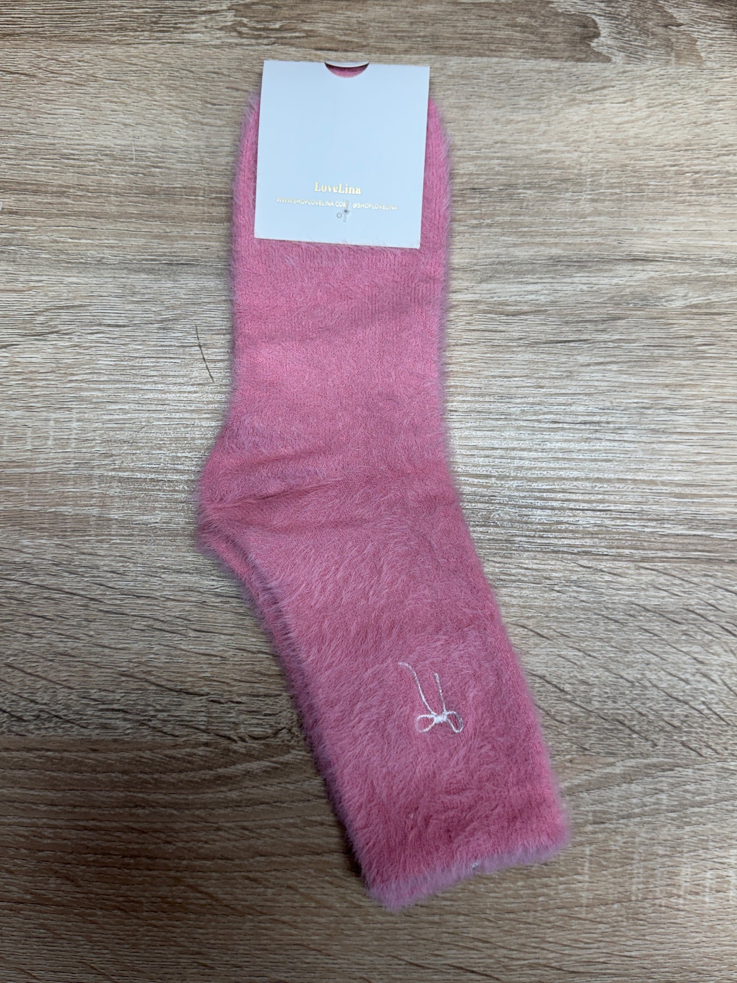 Soft Winter Fuzzy Bow Socks - Hot Pink