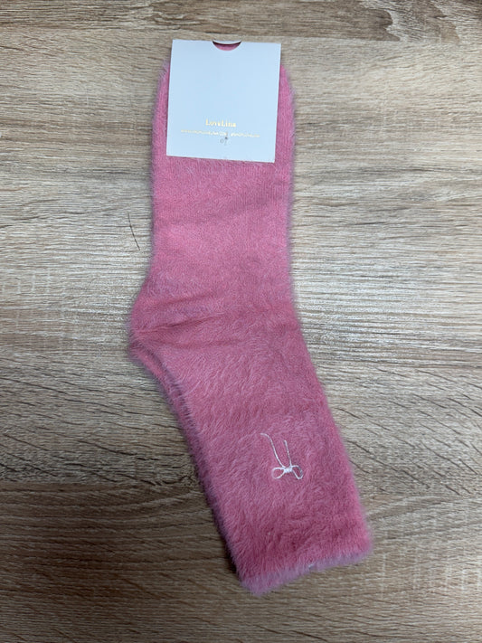 Soft Winter Fuzzy Bow Socks - Hot Pink
