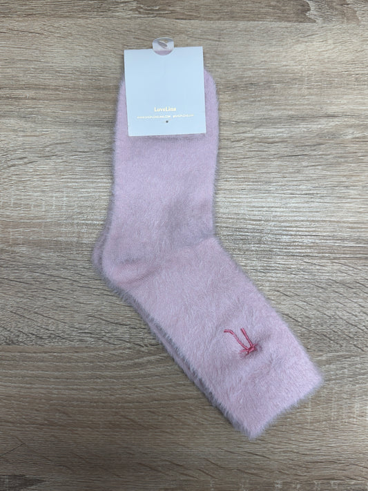 Soft Winter Fuzzy Bow Socks - Pink