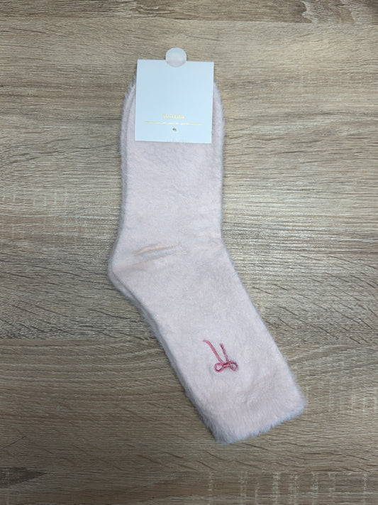 Soft Winter Fuzzy Bow Socks - Soft Pink