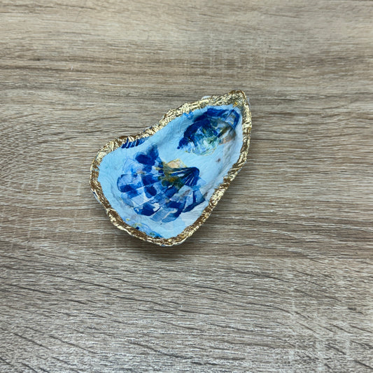 Decoupaged Oyster Shell - Blue & White