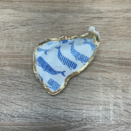 Decoupaged Oyster Shell - Whales