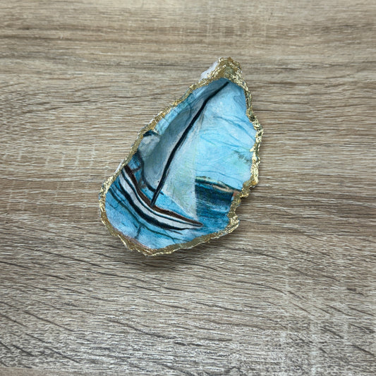 Decoupaged Oyster Shell - Boat