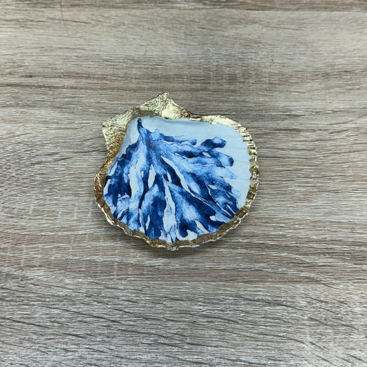 Decoupaged Scallop Shell - Blue Coral