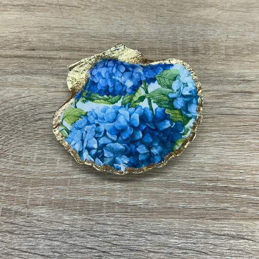 Decoupaged Scallop Shell - Blue Hydrangea