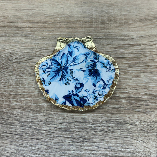 Decoupaged Scallop Shell - Blue Flowers