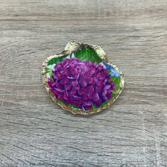 Decoupaged Scallop Shell - Purple Hydrangea