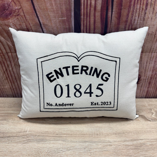 Zip Code Pillow - Entering 01845 (Black Back Fabric)