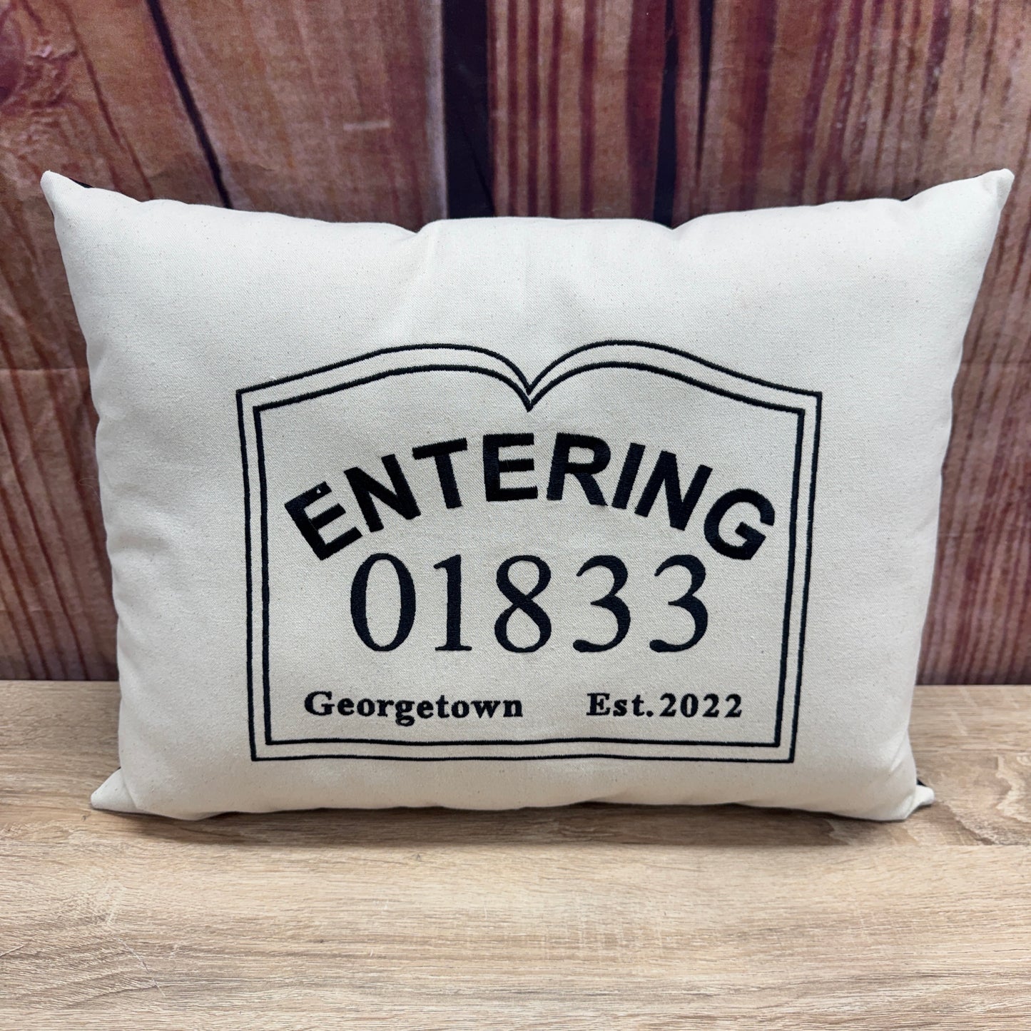 Zip Code Pillow - Entering 01833 Georgetown (Black Back)