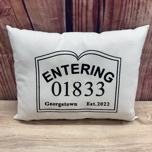 Zip Code Pillow - Entering 01833 Georgetown (Black Back)