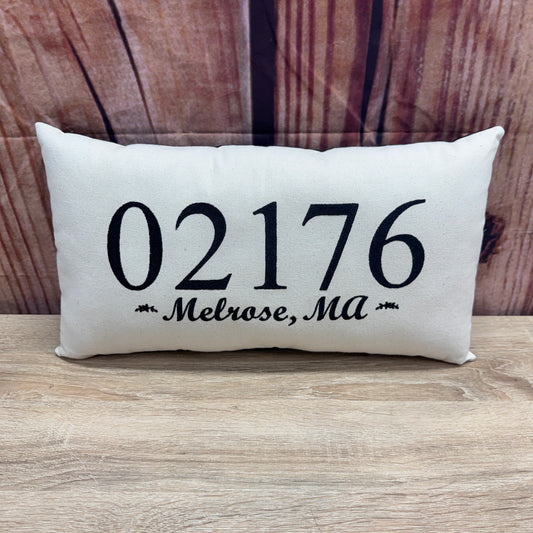Zip Code Pillow - 02176 Melrose (Black Back)