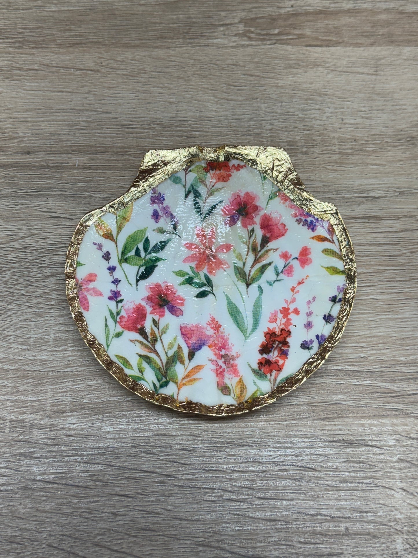 Decoupaged Scallop Shell - Pink Flowers