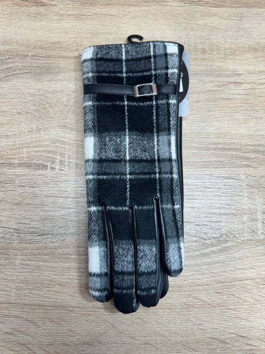 Woman's Winter Gloves - Black White Plaid (One Size)