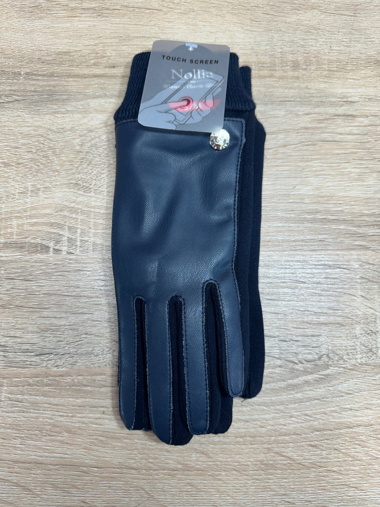 Woman's Winter Gloves - Silver Button Blue Leather (SM)