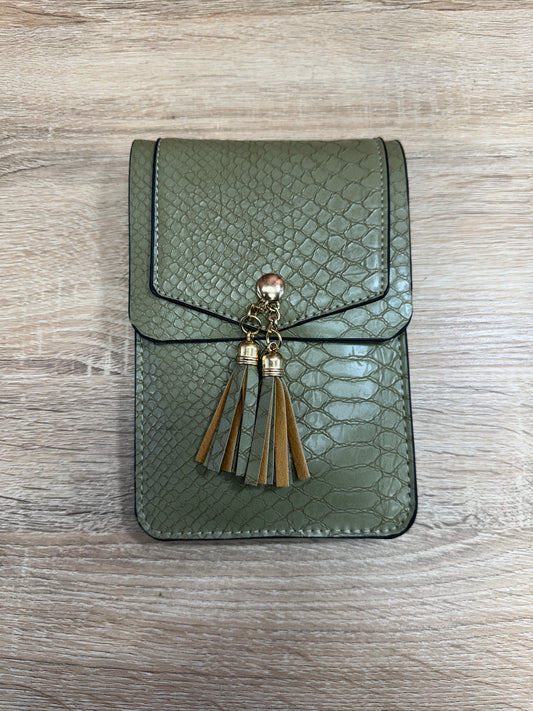 Crossbody Cell Phone Bag - Olive Snakeskin