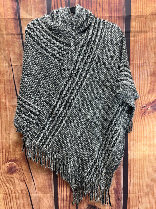 Cozy Fringed Poncho - Black