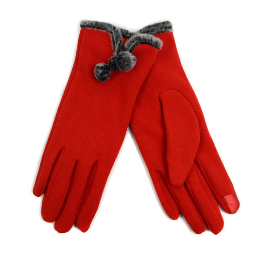 Woman's Winter Gloves - Red W Pom Pom (SM)