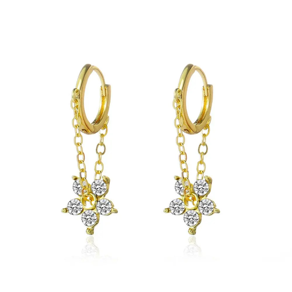 Hoop Earrings - Flower Gold Dangle Drop