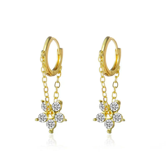 Hoop Earrings - Flower Gold Dangle Drop
