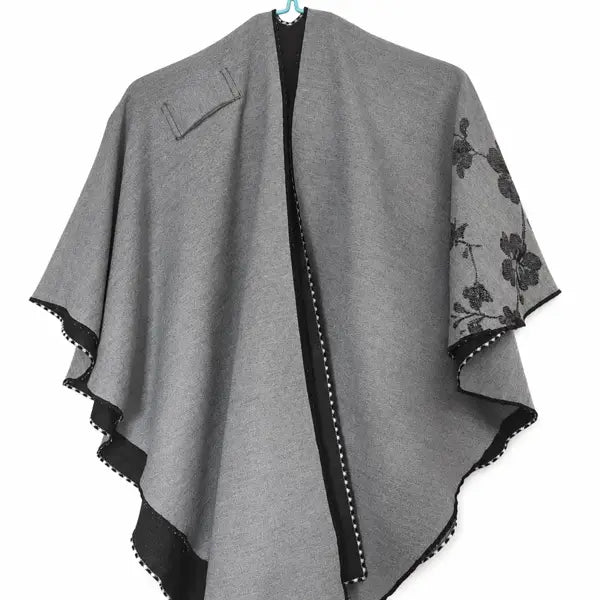Reversible Short Loop Wrap - Gray / Black Roses