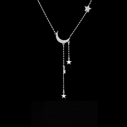 Layered Tassel Necklace - Moon Star (Silver)