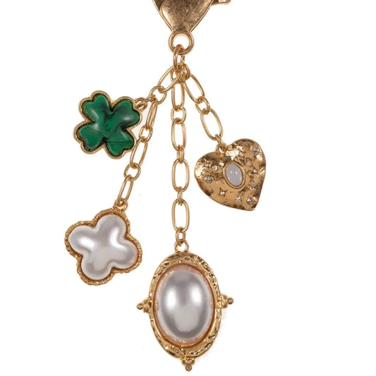 Bag Charm Keychain - Green Clover Heart Charms