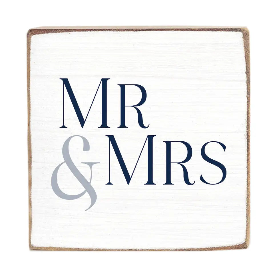 Rustic Square Block - Mr & Mrs White/Navy