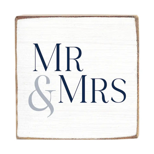 Rustic Square Block - Mr & Mrs White/Navy