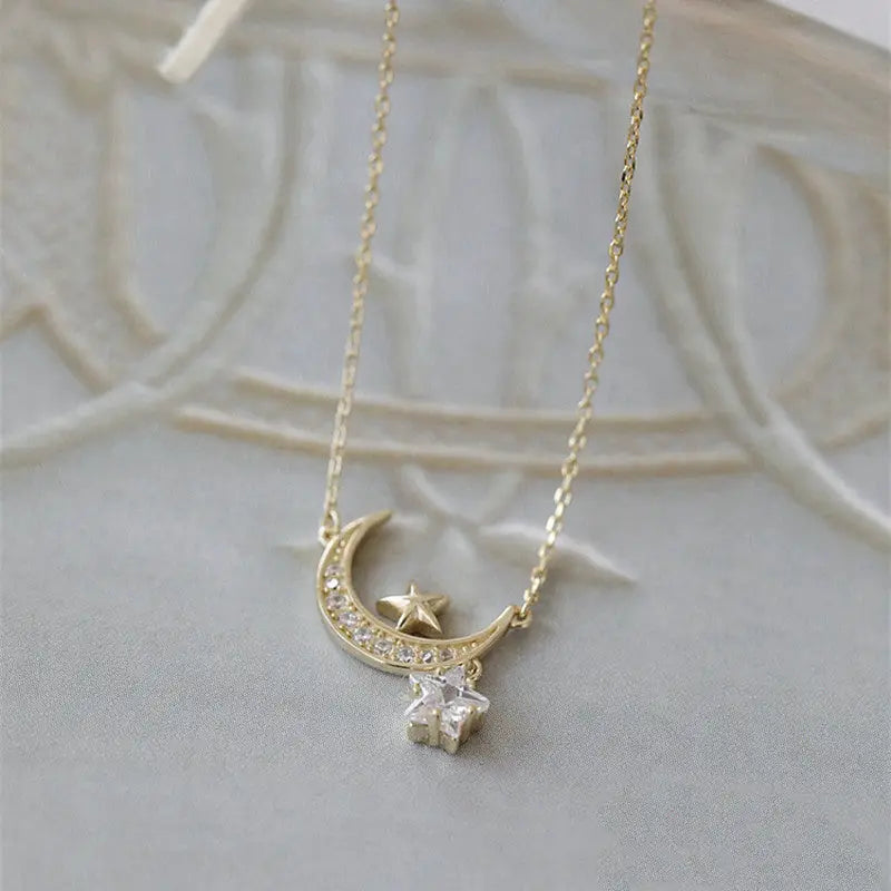 Pendant Necklace - Dainty Star Moon (Silver)