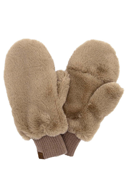 Faux Fur Mittens with Shepherd Lining - Mocha