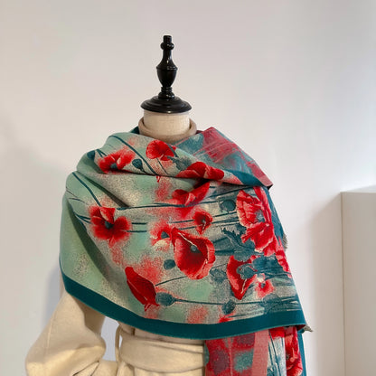 Reversible Wrap - Shawl Turq / Red Poppy Fiel