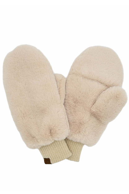 Faux Fur Mittens with Shepherd Lining - Beige