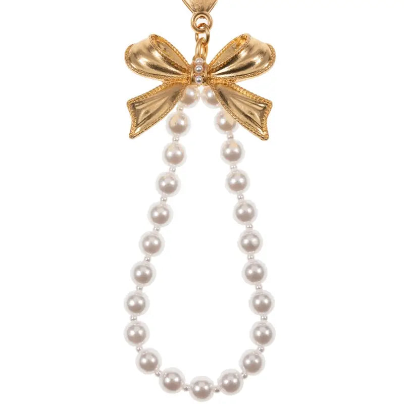 Bag Charm Keychain - Bow With Cream Pearls