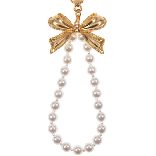 Bag Charm Keychain - Bow With Cream Pearls