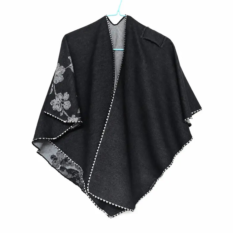 Reversible Short Loop Wrap - Gray / Black Roses