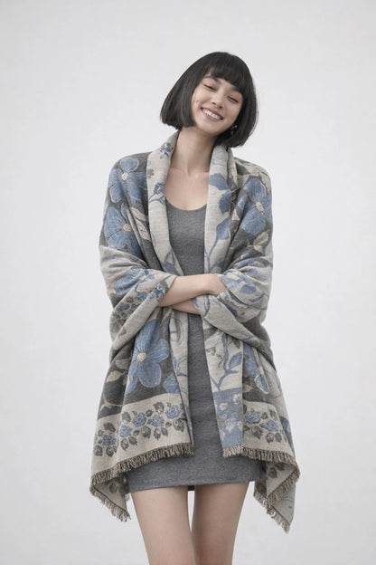 Reversible Wrap - Blue / Gray Vintage Floral