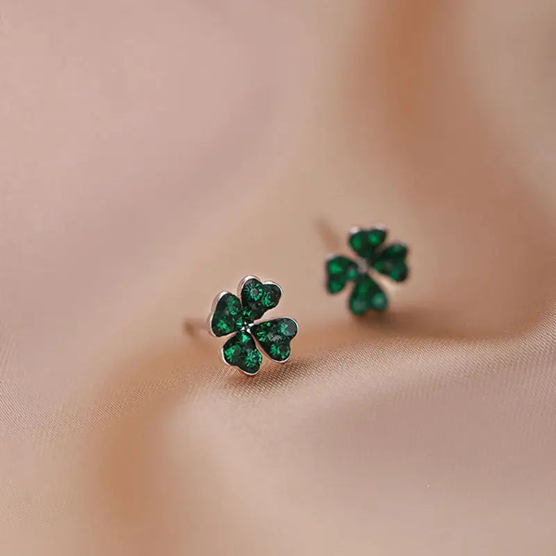 Stud Earrings - Green Four Leaf Clover