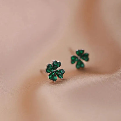 Stud Earrings - Green Four Leaf Clover