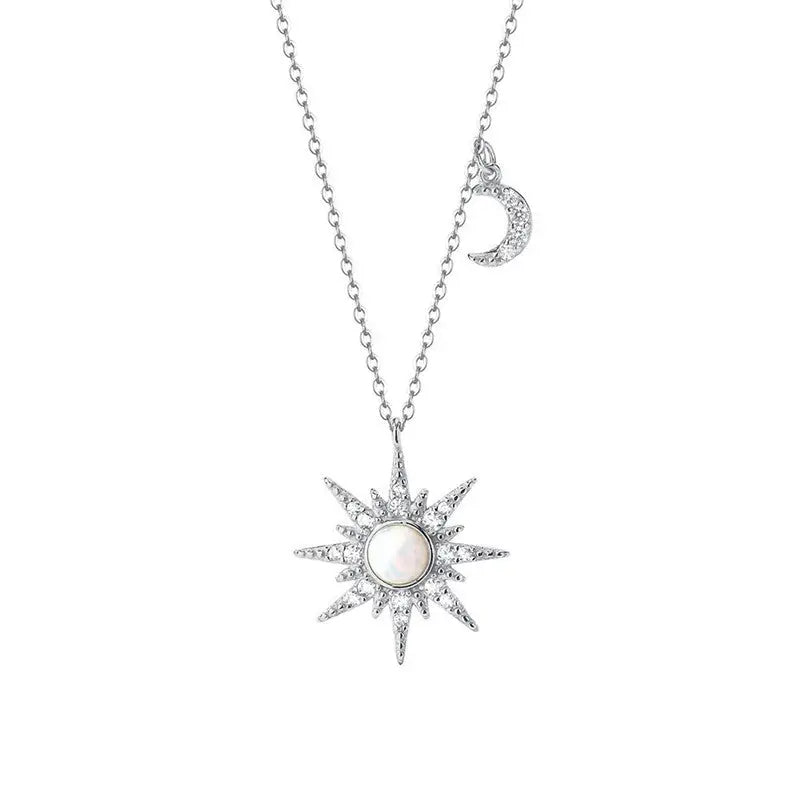 Pendant Necklace - Opal Sun Moon (Gold)