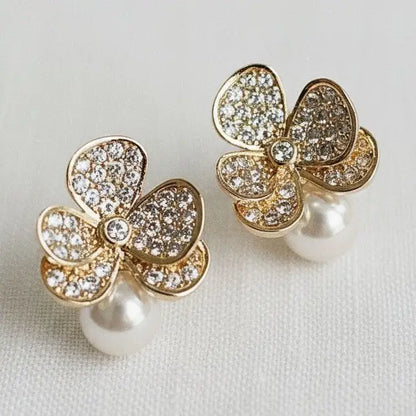 Stud Earrings - Floral-Inspired Gemstone