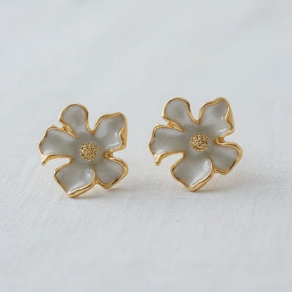 Stud Earrings - French Enamel Gardenia