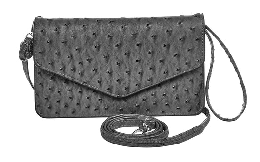Crossbody Ostrich Print Envelope Bag - Grey