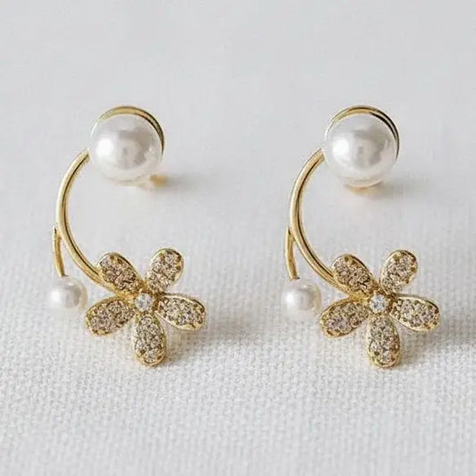 Stud Earrings - Floral-Inspired Zirconia