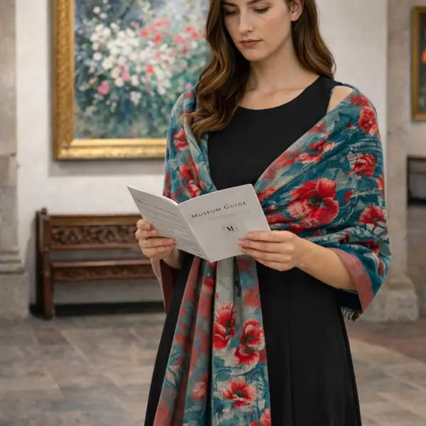 Reversible Wrap - Shawl Turq / Red Poppy Fiel
