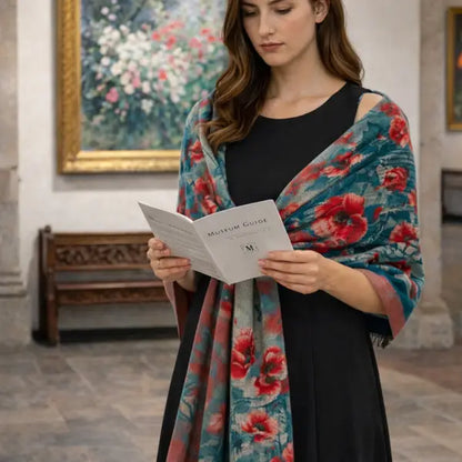 Reversible Wrap - Shawl Turq / Red Poppy Fiel